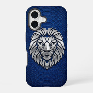 Coque iPhone 16 Lion Géométrique Chrome Argent Python Bleu iPhone