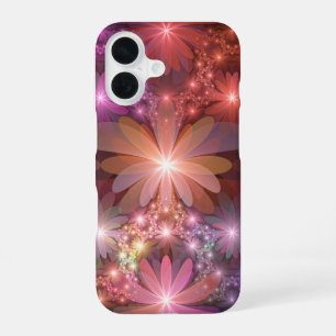 Coque iPhone 16 Lit De Fleurs Coloré Brillant Art Fractal Abstrait