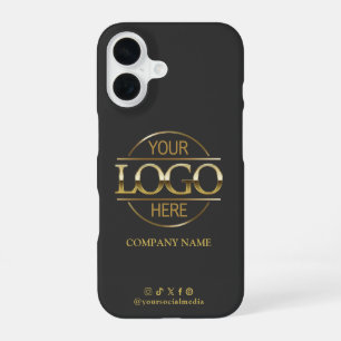 Coque iPhone 16 Logo d'entreprise et médias sociaux Gris Or Promot