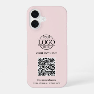 Coque iPhone 16 Logo d'entreprise moderne rose et code QR promotio