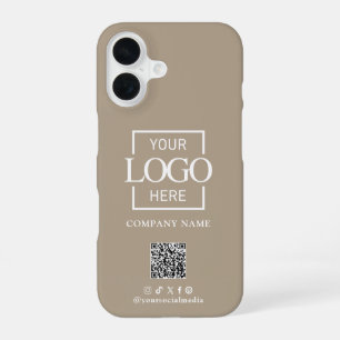 Coque iPhone 16 Logo élégant et minimaliste Taupe & Code QR pour E