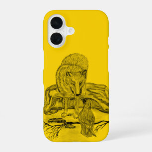 Coque iPhone 16 Loup et corbeau noir et jaune