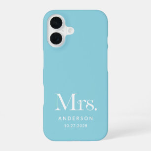 Coque iPhone 16 Luxe Élégance Bleu Œuf de Robin Date de Mariage