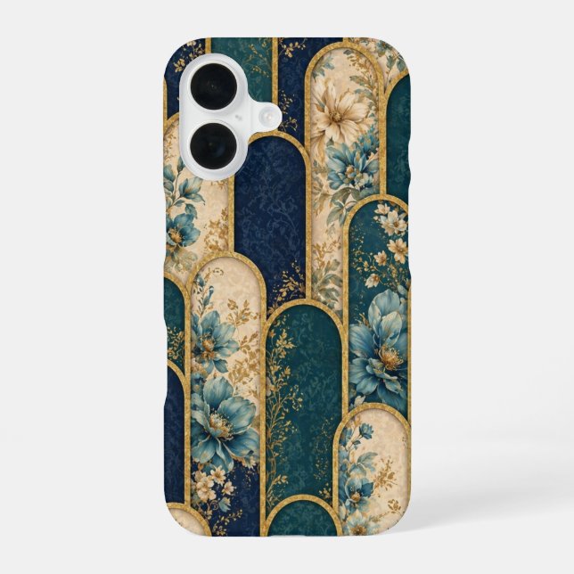 Coque iPhone 16 Luxury Teal & Gold Floral OtterBox iPhone Case (Verso)