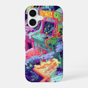 Coque iPhone 16 Machines d'arcade rétro dans l'espace