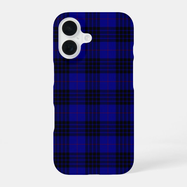 Coque iPhone 16 MacKay tartan bleu noir plaid (Verso)