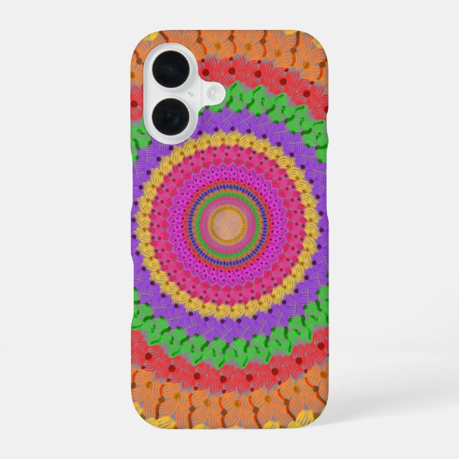 Coque iPhone 16 Mandala Ball style crochet jaune - (Verso)
