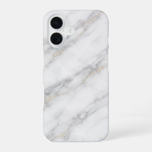 Coque iPhone 16 Marbre blanc de Carrare avec veinures or champagne