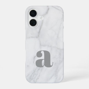 Coque iPhone 16 Marbre Blanc et Gris Monogramme Personnalisé