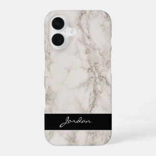 Coque iPhone 16 Marbre Blanc Ivoire Poli avec Nom