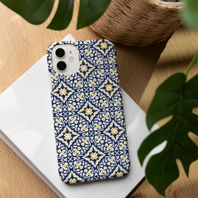 Coque iPhone 16 Marine et Motif méditerranéen jaune (Créateur téléchargé)