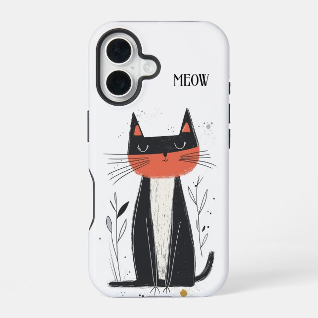 Coque iPhone 16 Meow. Illustration de chat confiant (Verso)