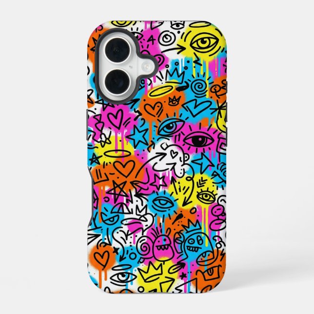 Coque iPhone 16 Minimalist Neon Scribble Doodle iPhone 16 case  (Verso)