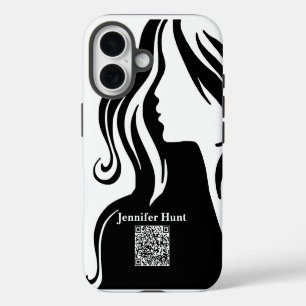 Coque iPhone 16 Moderne, Employé, Code QR noir et blanc