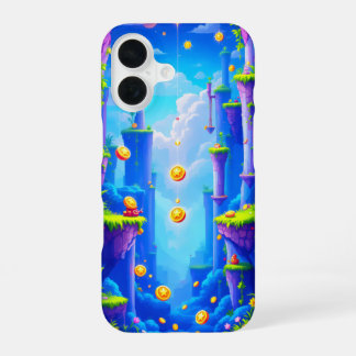 Coque iPhone 16 Monde de pixels colorés avec des plateformes flott