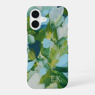 Coque iPhone 16 Monogramme de nom personnalisé Art Abstrait Vert