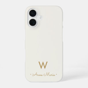 Coque iPhone 16 Monogramme de script d'or ivoire moderne