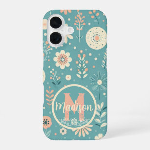 Coque iPhone 16 Monogramme Fleurs lunaires