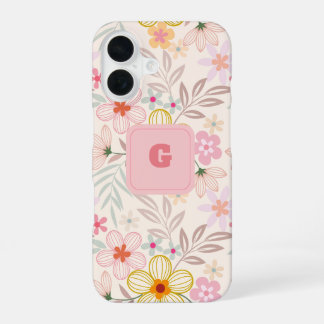 Coque iPhone 16 monogramme floral pastel élégant