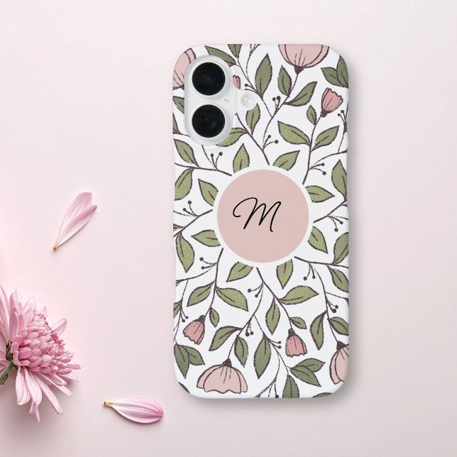 Coque iPhone 16 Monogramme floral sur mesure délicat (Créateur téléchargé)