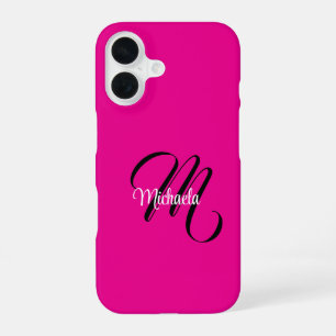 Coque iPhone 16 Monogramme moderne minimaliste nom initial rose ch