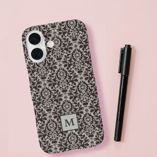 Coque iPhone 16 Monogramme noir gris foncé