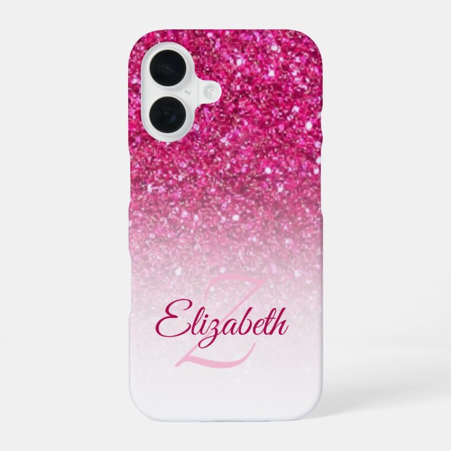 Coque iPhone 16 Monogramme Parties scintillant rose Ombre Prénom P (Verso)