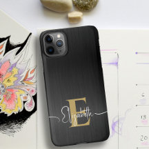 Monogramme Script Or Noir Métallisé Brossé Moderne