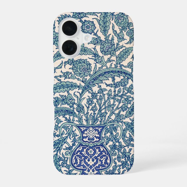 Coque iPhone 16 Motif arabe Floral Orné Bleu (Verso)