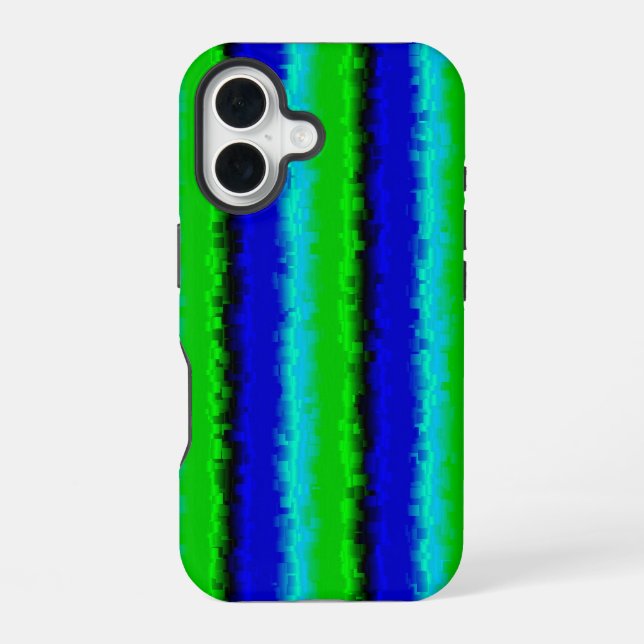 Coque iPhone 16 Motif arc-en-ciel bleu vert abstrait 3D (Verso)