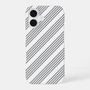 Coque iPhone 16 Motif cinq bandes grises et blanches