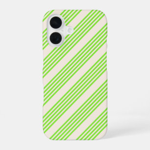 Coque iPhone 16 Motif cinq rayures vert citron et beige
