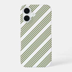 Coque iPhone 16 Motif cinq rayures vert olive et blanc