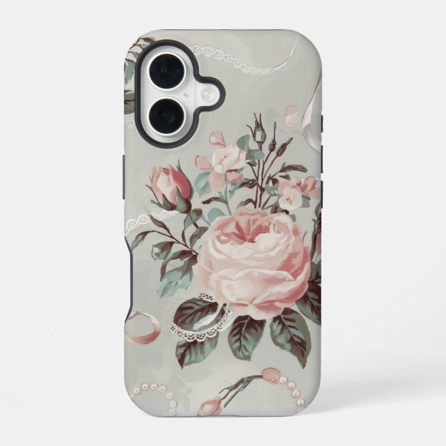 Coque iPhone 16 Motif Coquette Fleurs Roses (Verso)