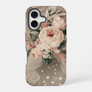 Coque iPhone 16 Motif Coquette Fleurs Tons Assourdis
