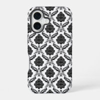 Motif Damassé Rococo Noir sur Blanc