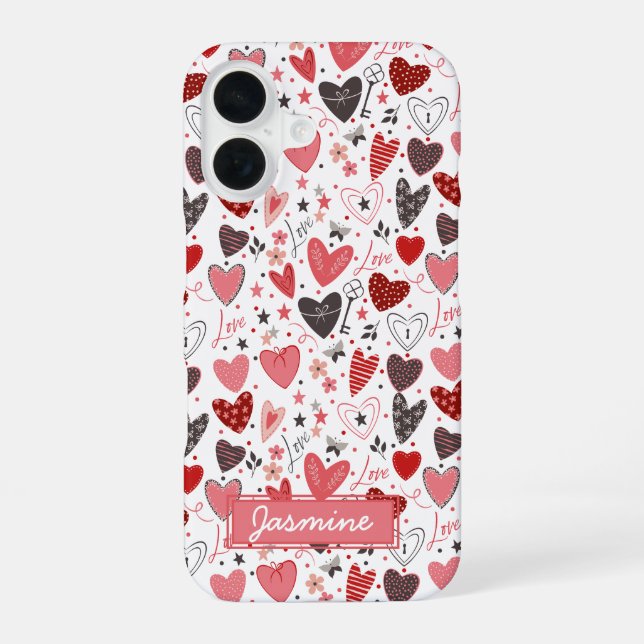 Coque iPhone 16 Motif d'amour des coeurs (Verso)