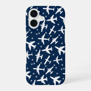 Coque iPhone 16 Motif d'avion blanc bleu