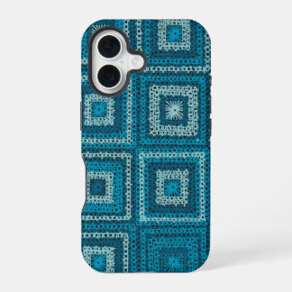 Coque iPhone 16 Motif de carré de grand-mère bleu