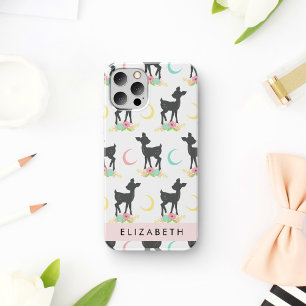 Coque iPhone 16 Motif de cerf, bébé cerf, Boho, fleurs, votre nom