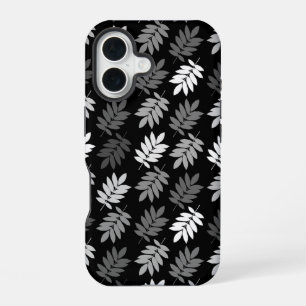 Coque iPhone 16 Motif de feuille aînée noir blanc gris
