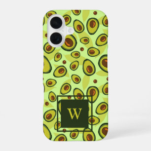 Coque iPhone 16 Motif de fruit d'avocat vert monogramme