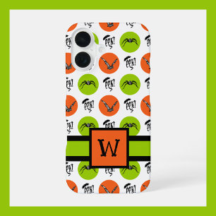 Coque iPhone 16 Motif de monogramme Halloween Chauves-souris, Arai