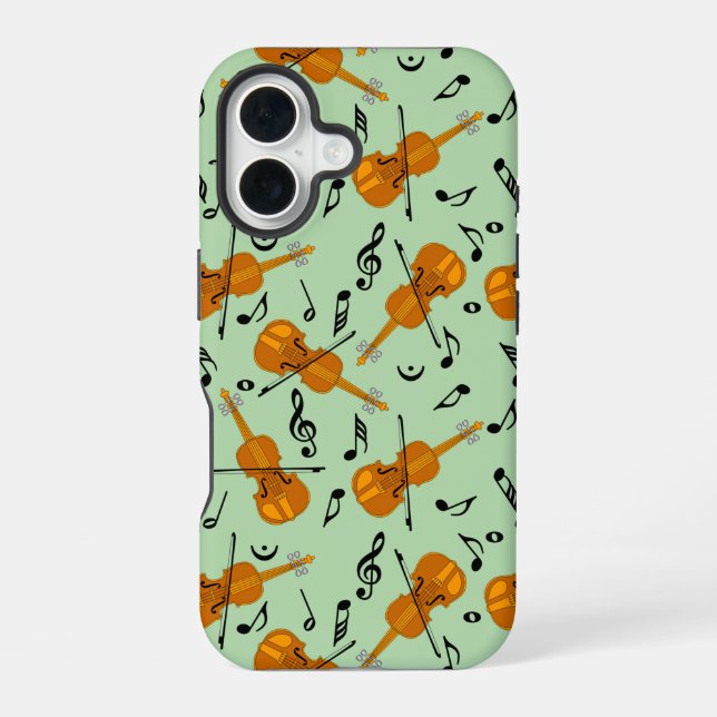 Coque iPhone 16 Motif de notes de musique violon (Verso)