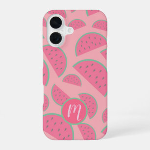 Coque iPhone 16 Motif de pastèque rose mignon monogramme