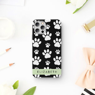 Coque iPhone 16 Motif de patte, Pattes de chien, Noir et blanc, Vo