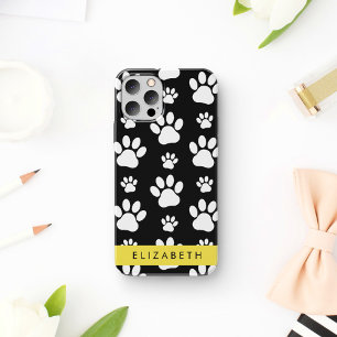 Coque iPhone 16 Motif de patte, Pattes de chien, Noir et blanc, Vo