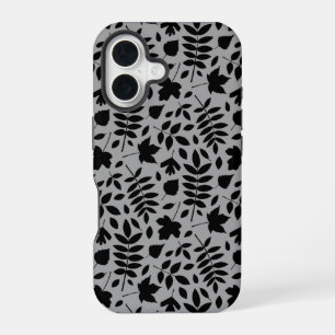 Coque iPhone 16 Motif Feuille tombé noir sur gris