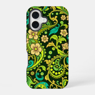 Coque iPhone 16 Motif Green Paisley