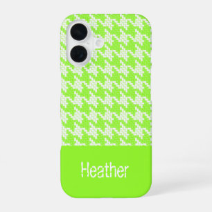 Coque iPhone 16 Motif pied-de-poule vert et blanc à monogramme